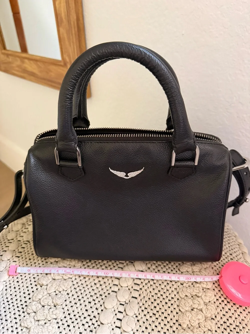 Zadig & Voltaire Black Leather Satchel with Wing Emblem